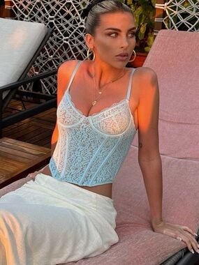 Beginning Boutique Louisa Light Blue Lace Bustier Crop Top M